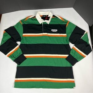 Stranger Things Netflix Relaxed Fit Rugby Shirt, Striped Green Black. Mens Sz M
